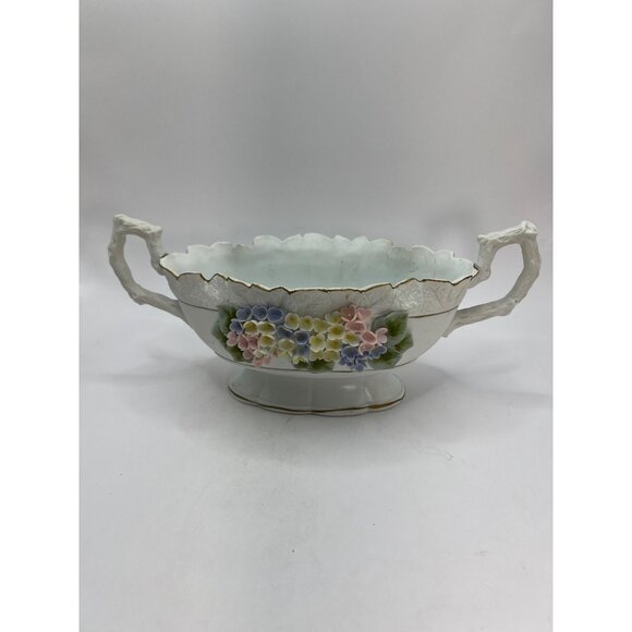 Antique Lefton Oval Bowl W/ Handles, Raised Flowers No Chips - Picture 1 of 7